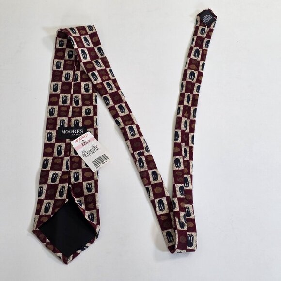 Moores Silk  Tie Gold Leaves Blue Feathers Print USA Made VTG W 4 in L 56 in - Picture 13 of 15